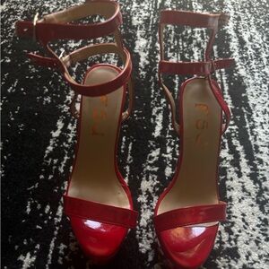 F5J Red Patent Leather Heels with Ankle Strap